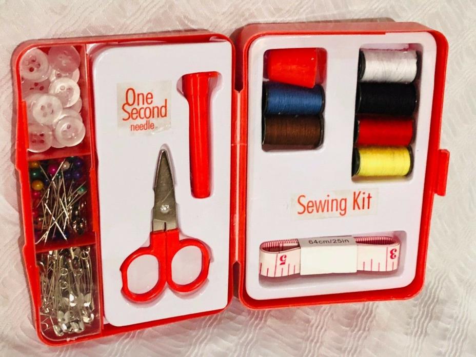 Sewing Travel Kit Color Thread, Scissors, Buttons, Needles, Safety Pins,Thimble