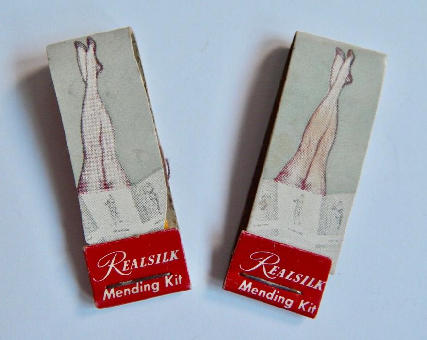 Two Vintage  REALSILK Matchbook Hosiery Mending Kits 2 x .75
