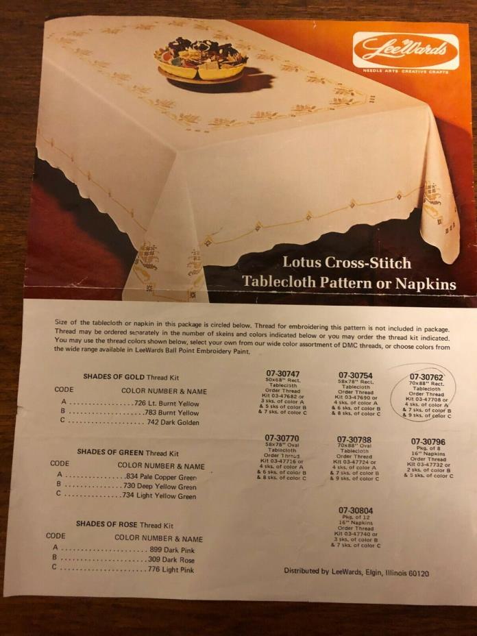 Vintage Lee Wards Cross-Stitch Tablecloth Kit Lotus 70