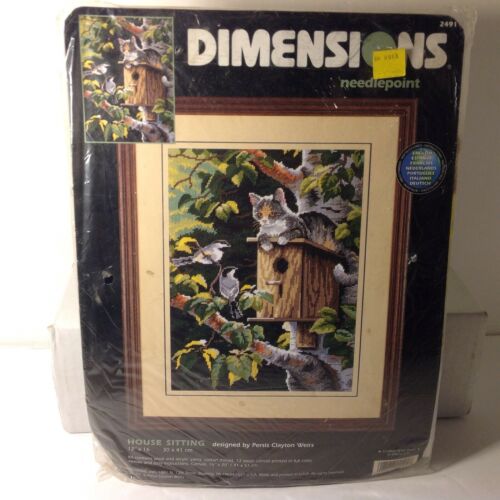NEW DIMENSIONS HOUSE SITTING CATS BY PERSIS CLAYTON WEIRS NEEDLEPOINT 12 X 16