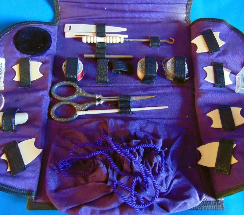 antique  travel  travel folding leather sewing kit see