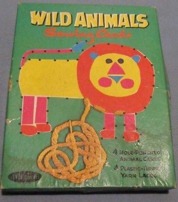 1964 Whitman Wild Animals Sewing Cards Box Kit with Extra's! No.4400-Made in USA