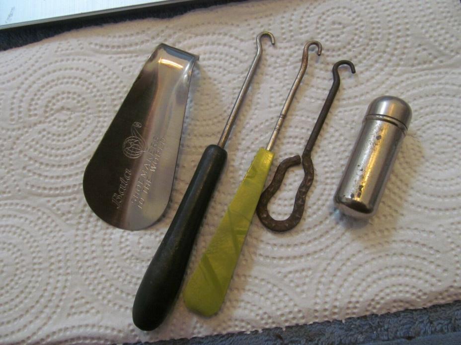 VINTAGE SHOE BUTTON HOOK SEWING KIT SHOEHORN 5 ITEMS