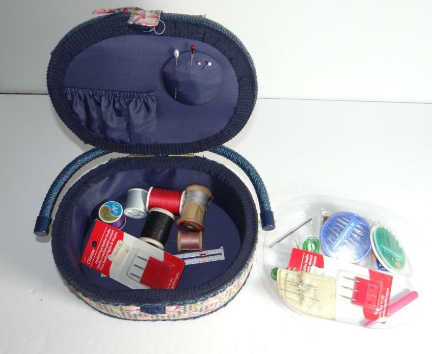 Vintage Sewing Basket with Tray Thread Needles Seam Ripper