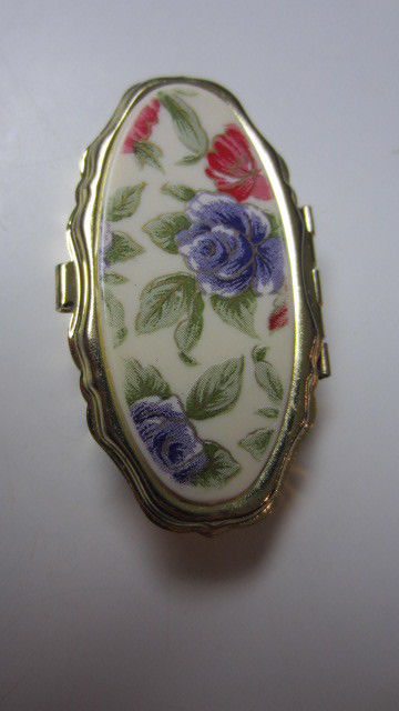Floral with Blue Roses Metal Travel Container / Sewing Kit