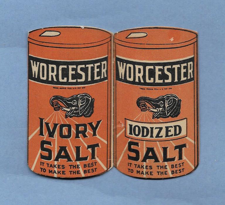 VINTAGE ADVERTISING WORCESTER IVORY SALT IODIZED SALT SEWING MENDING KIT CLEAN