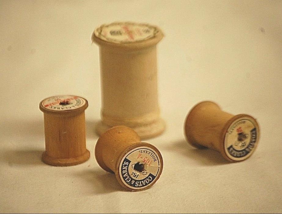 Old Vintage 4 Sewing Wooden Thread Spools Assorted Sizes