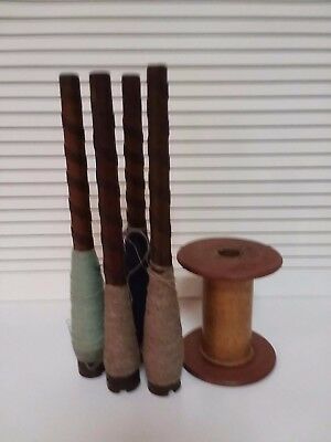 Lot of Wooden Large Spools Vintage Weaving Thread Bobbins Decorative Treenware