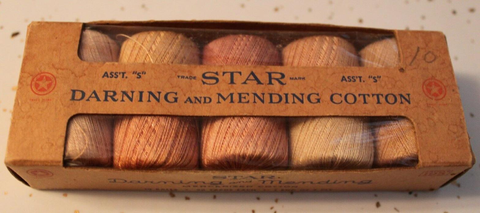 VINTAGE BOX of 10 STAR DARNING & MENDING THREAD COTTON, NEW OLD STOCK, SEWING