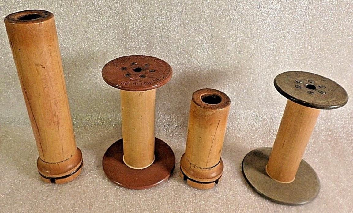 Vintage Wooden Cylinder Shaped Spools~Textile~4 Spools~Columbia Silk Throwing~+