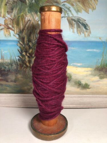 Vintage Antique Wood Textile Yarn Spool With Yarn Candle Holder Primitive