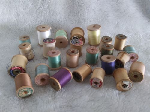 Vintage Wooden Spools Thread sewing quilting crafting mending Lot