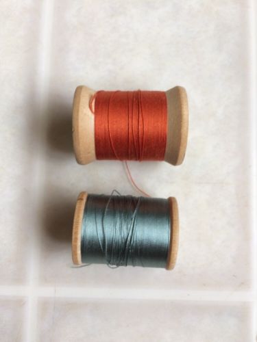 Vtg Wooden Spools of Thread Belding Corticelli Cotton Orange and Silk Light Blue