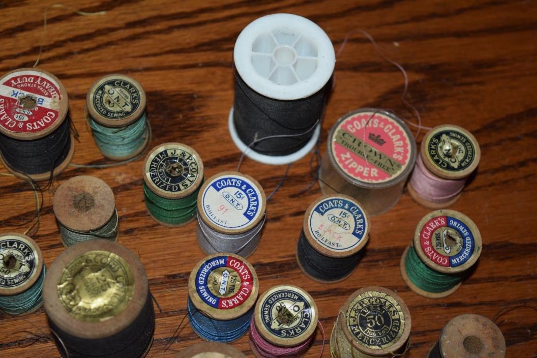 Old Thread Spools, Some Wooden, Lily Coats & Clark’s GOLD METAL