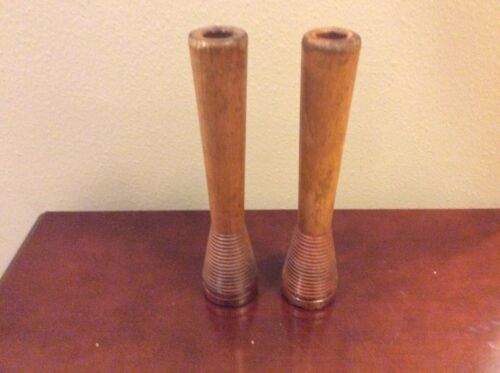 Vintage Pair Wooden Textile Spools Spindles Industrial With Painting