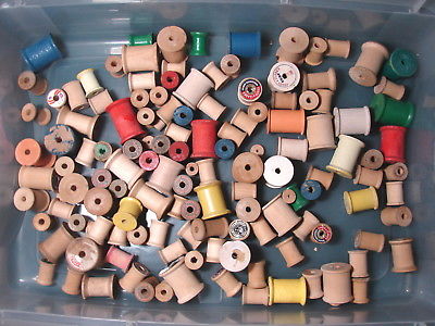 Vintage LOT OF 130 Empty large and Small Wooden Thread Spools