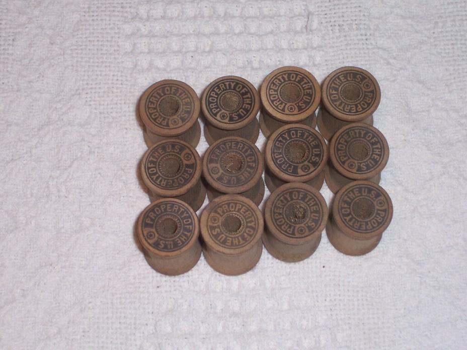 (929) Vintage- 12 -  Property of the US -  Empty  Wooden Thread Spools