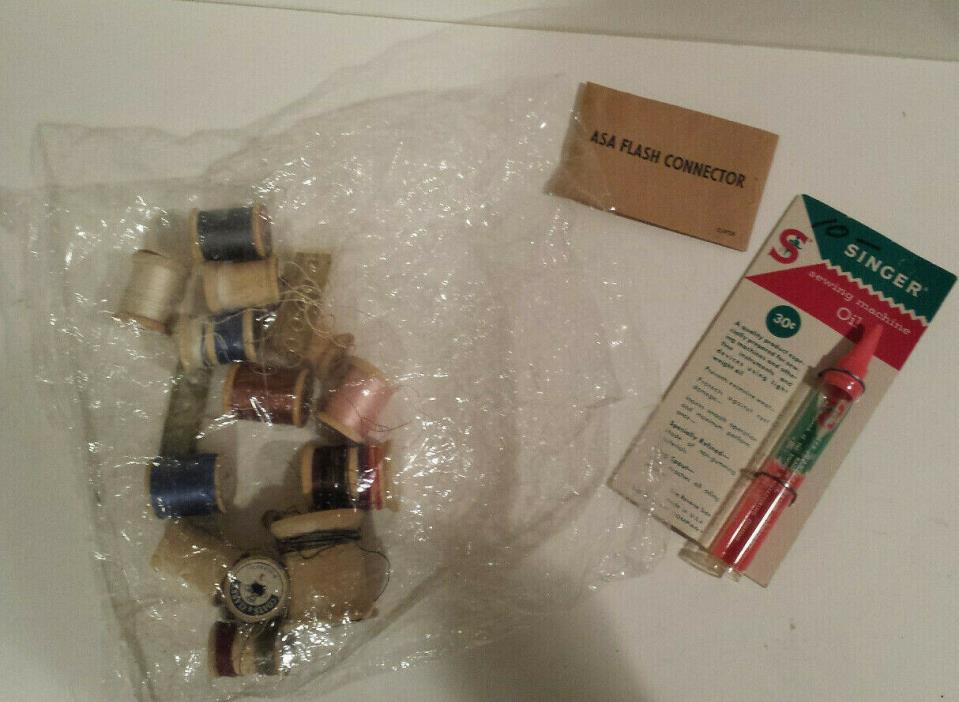 Singer Coats Clarks Lily spools thread vintage sewing notions machine oil lot