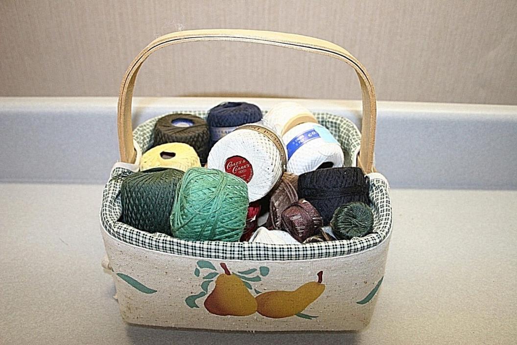 Vintage Lined Basket and Lot of Darning Thread~27 Spools of thread