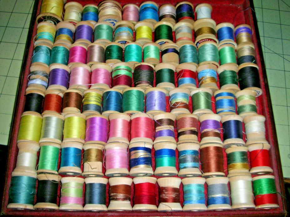 Lot of 87 Vintage Thread Spools ~ Most with Thread ~ Coats & Clark's Belding C +