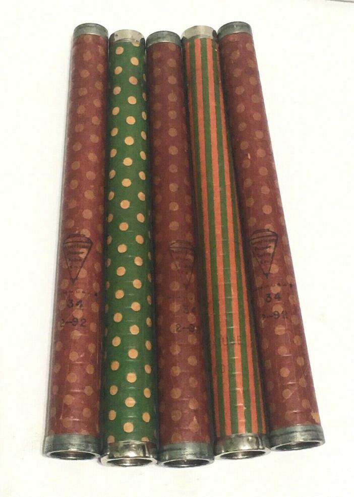 Lot 5 Vintage Textile Mill Bobbin Spool AMERICAN PAPER TUBE Christmas Red Green