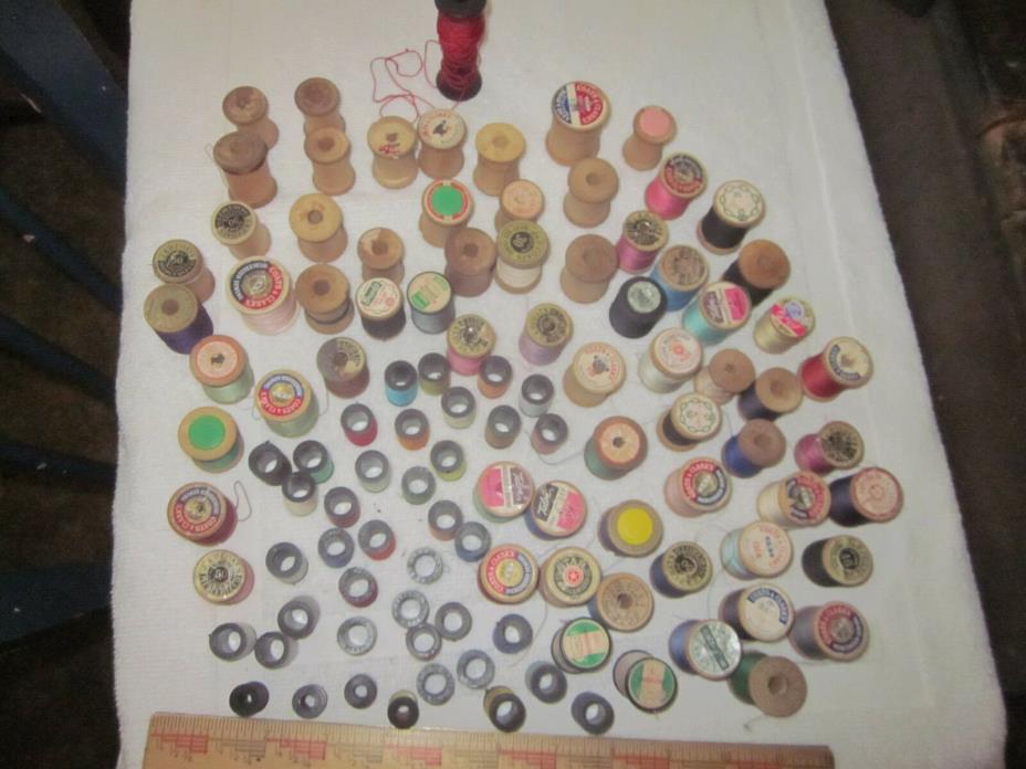 Vintage Wooden Thread Spools Lot Of 62 Plus 46 Other Thread Spools Sewing Decor