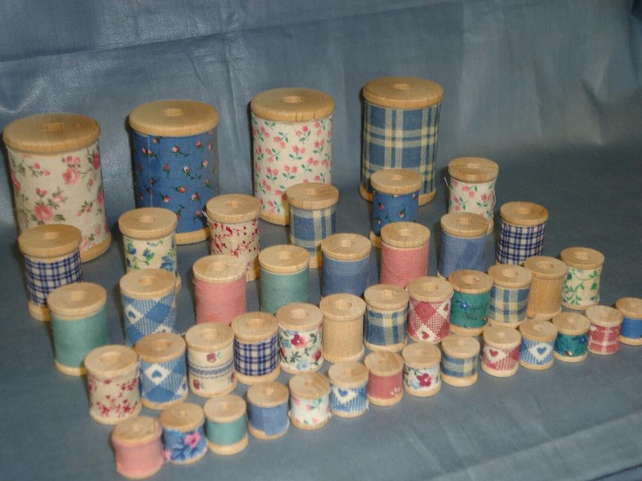 Decorative Wooden Sewing Thread Spools, Different Sizes, 44 Total, #1196-HMS