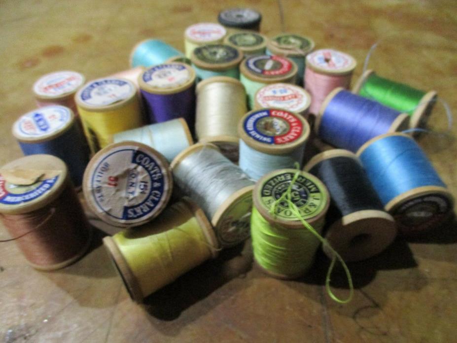 TWENTY SEVEN SPOOLS OF THREAD--ALL ON WOODEN SPOOLS