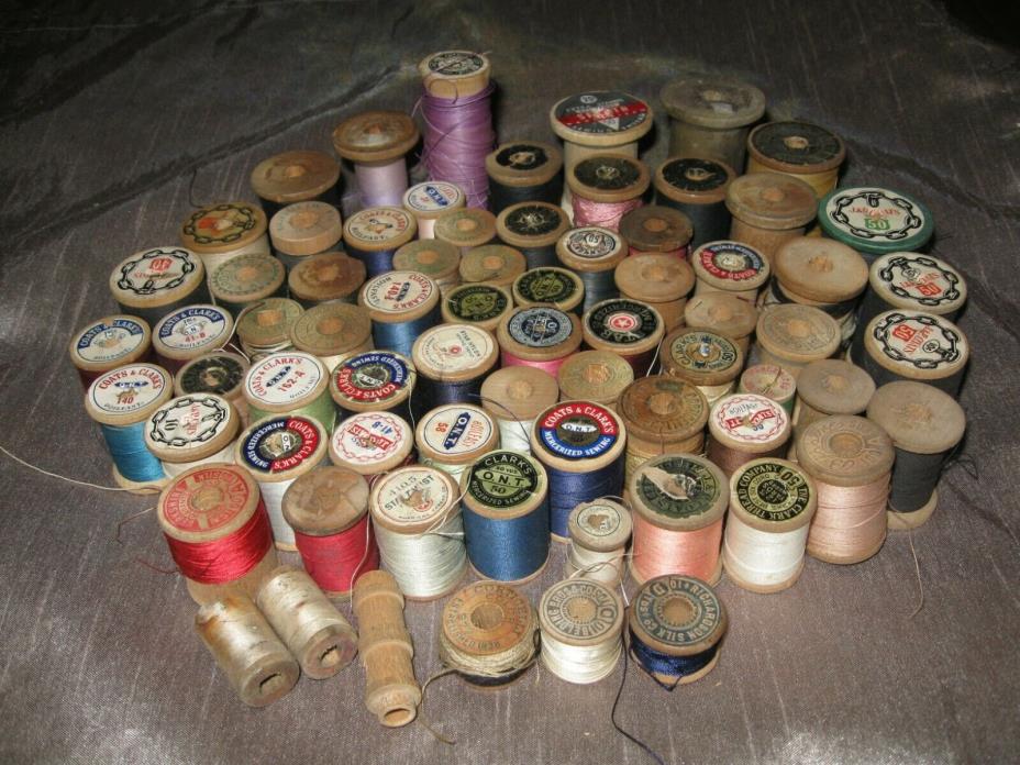 Vintage Lot of 71 wooden Thread Spools Crafts Art