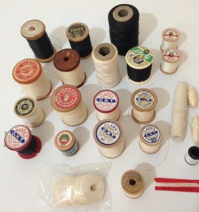 Vintage Sewing Thread Corticelli Barbours Mansfield Wooden Spools plus