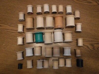 Vintage 37 Empty Wood Sewing Spools Mixed Sizes
