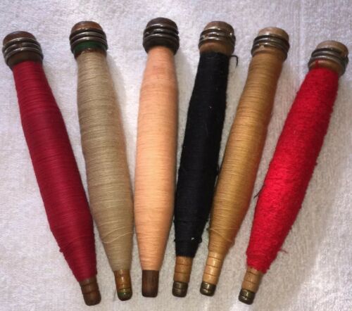 Vintage Weaving Looms Wooden Thread Spools Lot Of 6 Craft Bobbins Yarn