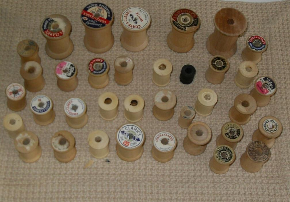 Lot 36 Vintage Wood Spools Empty NO Thread Labels Missing or Torn