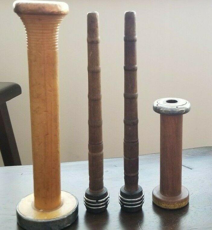 Lot of 4 Vintage Wooden Textile Thread Sewing Spools Bobbins