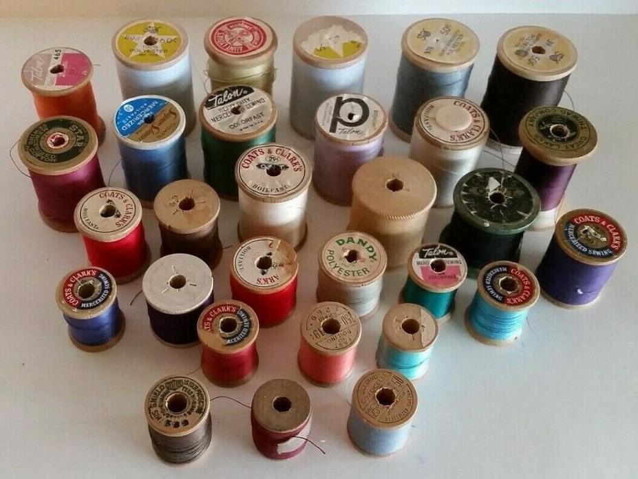 Vintage Sewing Wooden Thread Spools Lot of 30