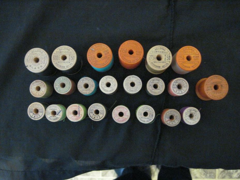 22 Vtg Belding Corticelli Wood Wooden Thread Spools Most Full One Empty Lrg Smal
