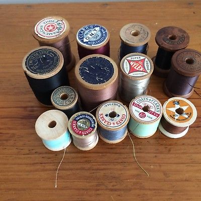 14 Vintage Wood Wooden Thread Spools