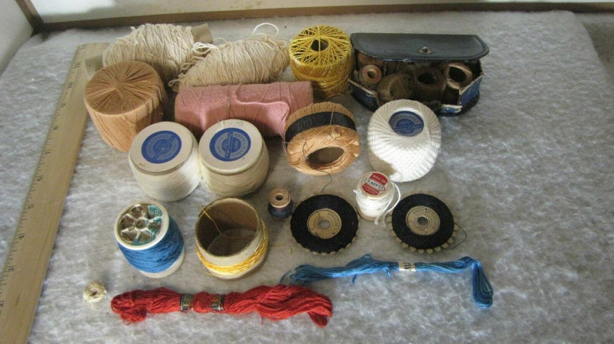 Lot of Vintage Mending Yarn/Thread and Crochet Thread, soiled
