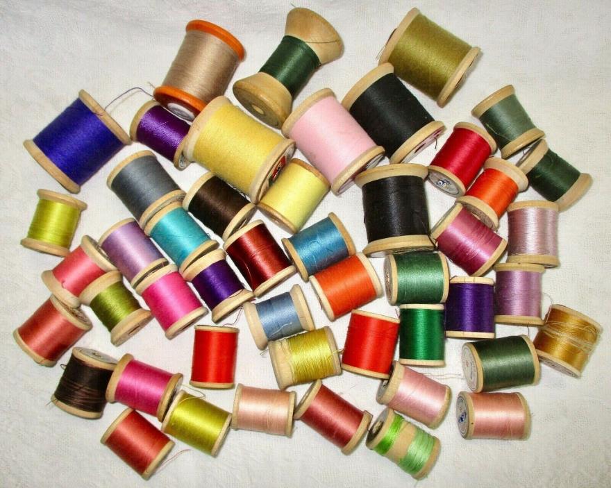 Lot of 48 Vintage Wood Wooden Spools of Sewing Thread