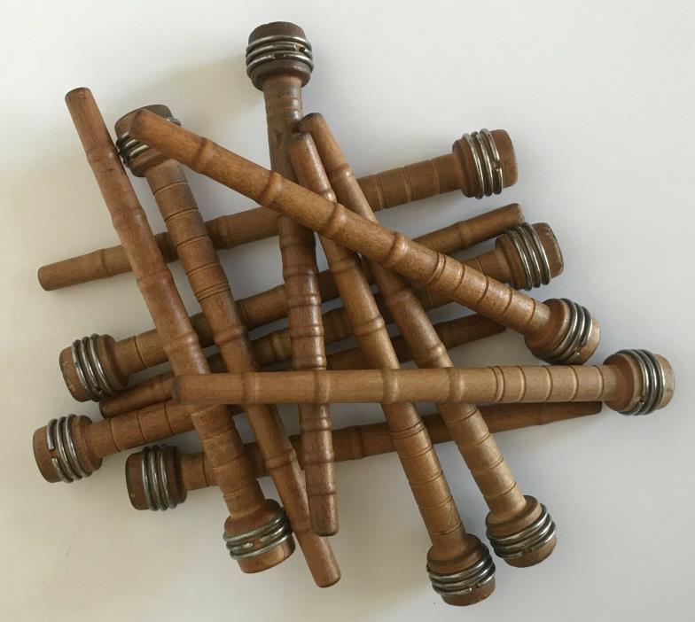 12 Vintage Wooden Textile Mill Thread Spinning Spools Bobbins - Primitive Decor