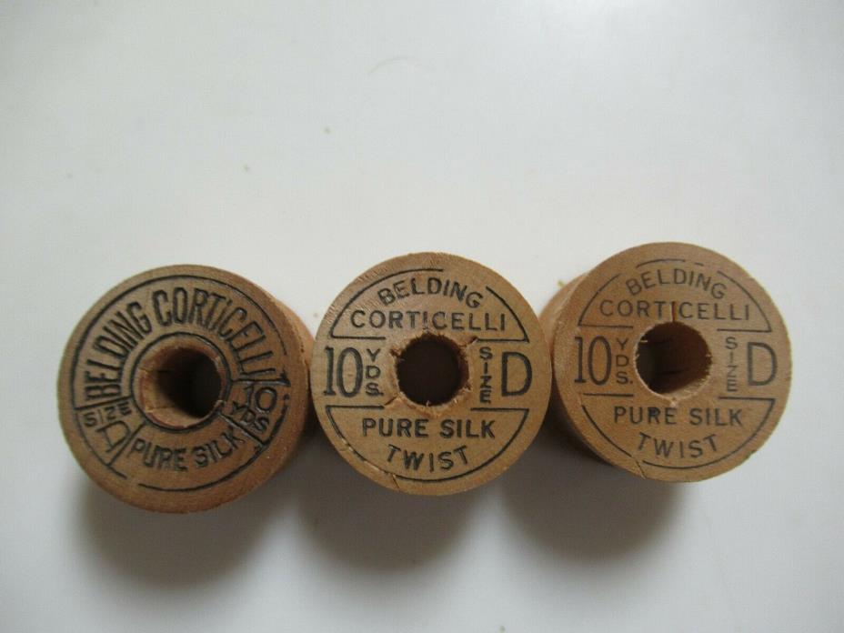 Lot of 3 Belding Corticelli Silk Buttonhole Twist Sz 10D Wooden Spools EMPTY VGC