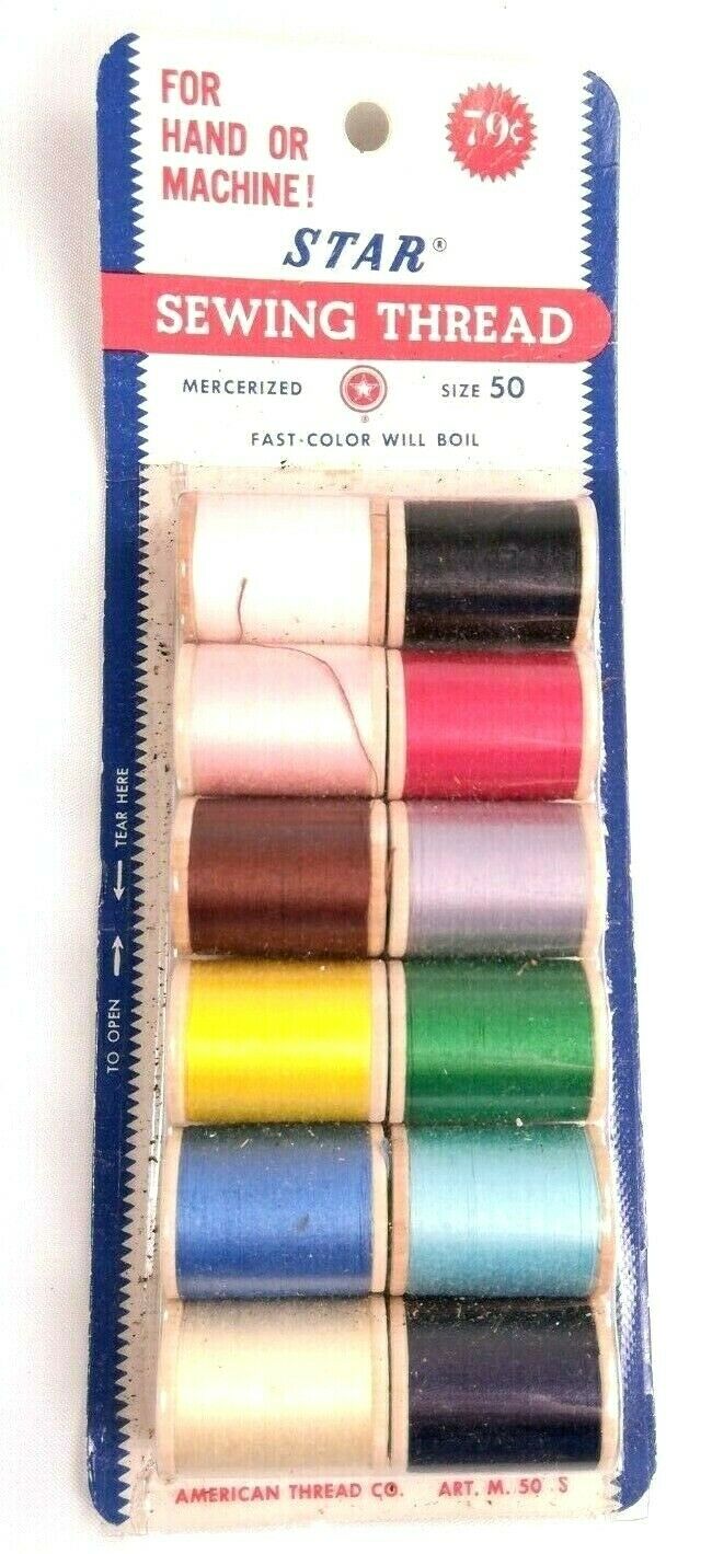 VINTAGE BOX of 12 STAR SEWING THREAD NEW OLD STOCK, SEWING