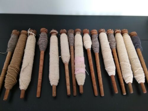 LOT of 15 Vintage Wooden Yarn Thread Cotton Wool Spool Spindle Bobbin Wood