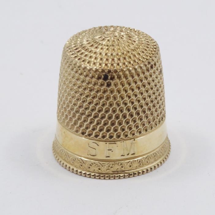 ANTIQUE VICTORIAN 14K SOLID YELLOW GOLD THIMBLE GADROON EDGE SIZE 7 - 2.6g 16mm