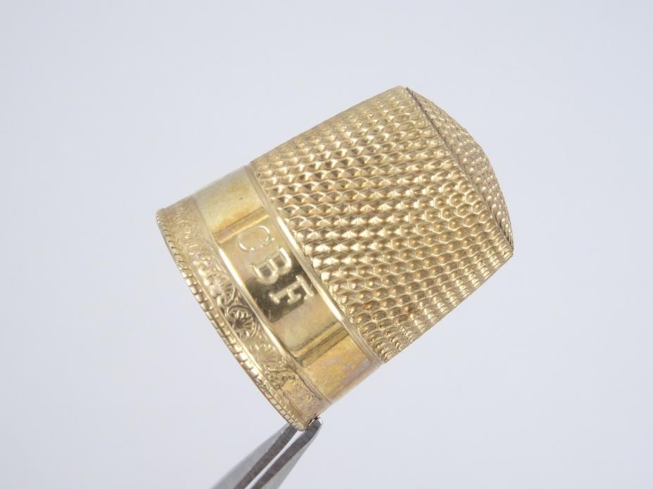 ANTIQUE VICTORIAN 14K SOLID YELLOW GOLD THIMBLE GADROON EDGE SIZE 10 - 3.8g 19mm