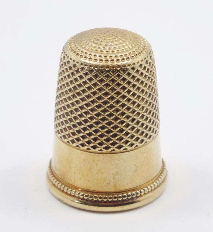 HEAVY ANTIQUE 14K SOLID YELLOW GOLD THIMBLE / NO MONOGRAM - 8.7g / 24mm