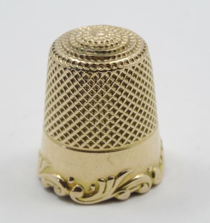 ANTIQUE VICTORIAN 14K SOLID YELLOW GOLD THIMBLE WITH MONOGRAM SIZE 9 - 5.2g 20mm