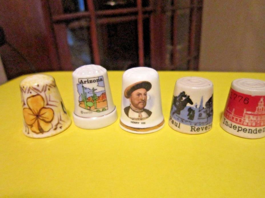 Set of Five Collectible and Souvenir Porcelain Thimbles