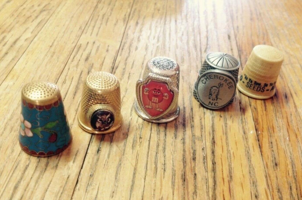 lot of 5 vintage thimbles collectible rare assorted m&m Cherokee NC and more
