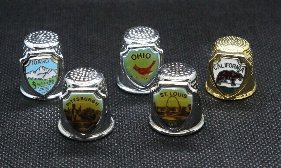 Lot of 5 SOUVENIR U. S. State City Metal Collectible Thimbles